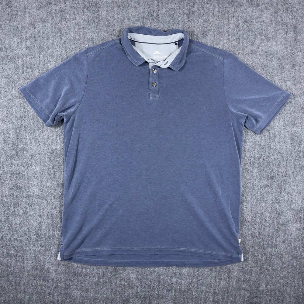 Tommy Bahama Polo Shirt Mens Large Blue Tencel Lyocell Short Sleeve Pique